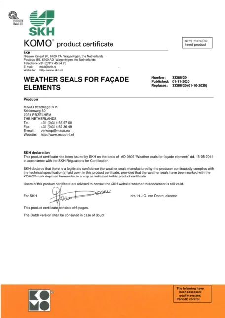 KOMO product certificate